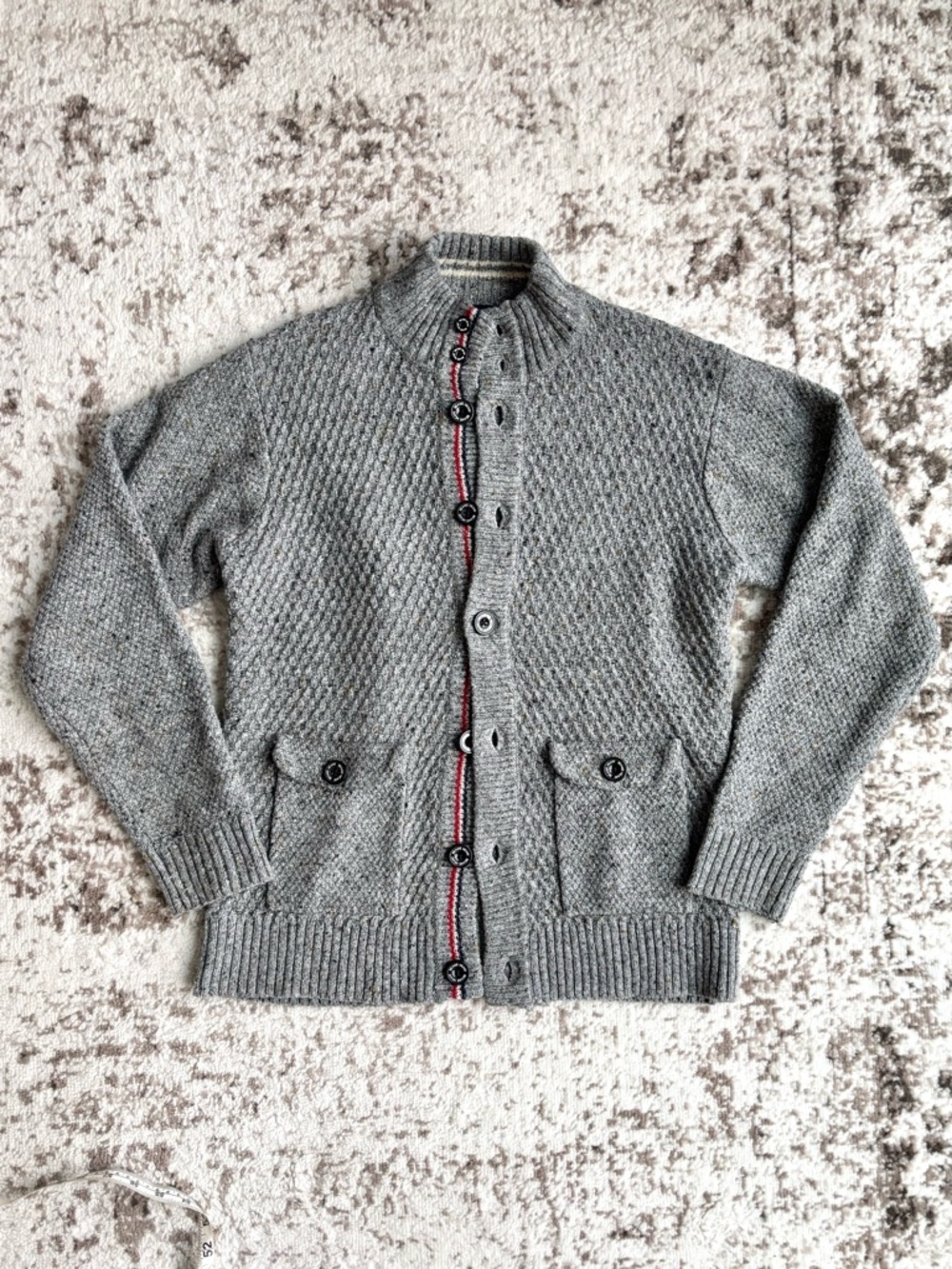 BEAMS HEART Men's Grey Knit Button-Up Cardigan Sweater Jacket